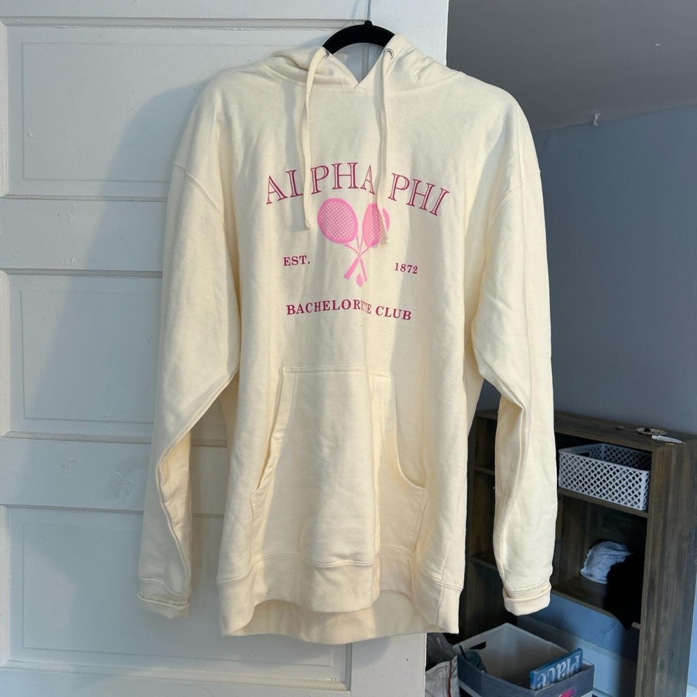 Alpha Phi Cream Hoodie with Pink Print